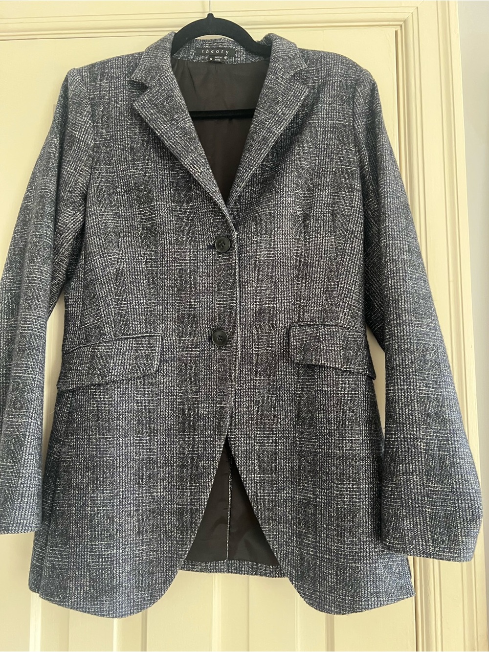 Theory Gray Tweed Two-Button Blazer